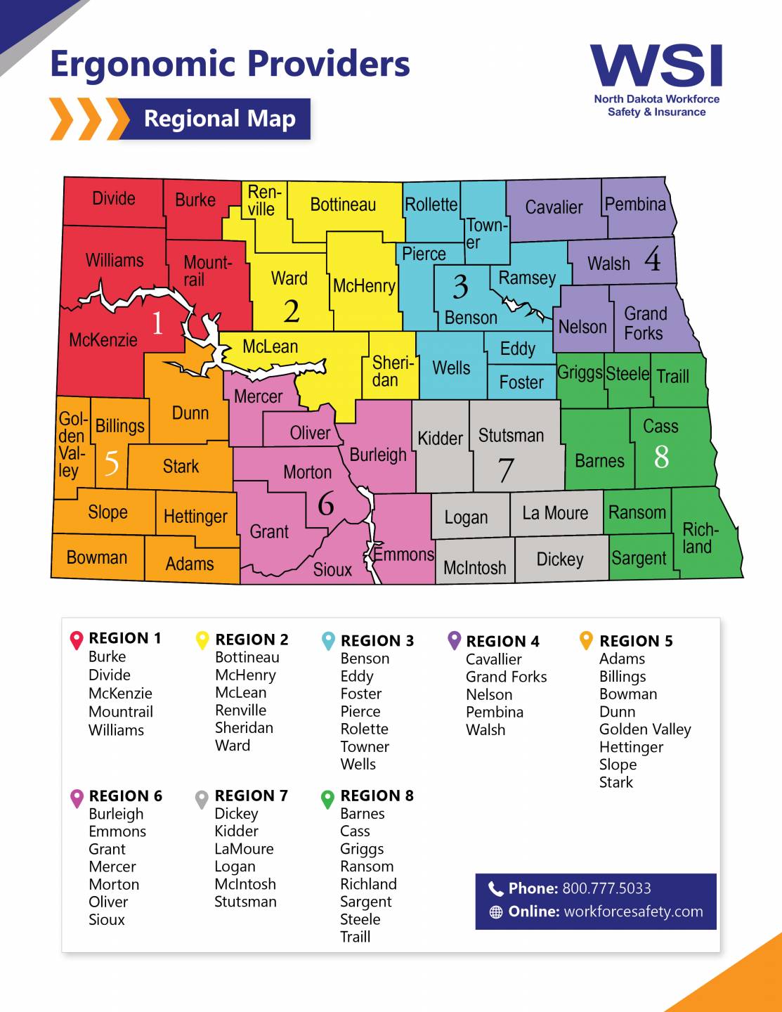 Ergonomic Providers Map of North Dakota by Region